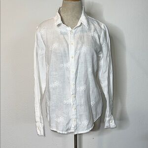 CP Shades Floral Embroidered Linen Button Up Blouse